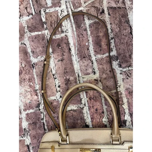 Calvin Klein Gold Metallic Pebbled Leather Satchel Crossbody Bag Convertible - Picture 15 of 16